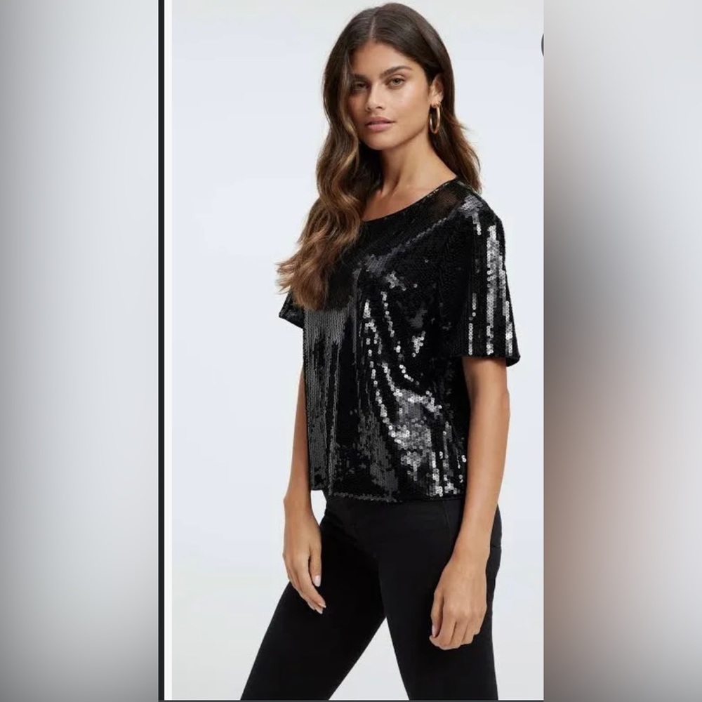 Good American Sequin Tee Black